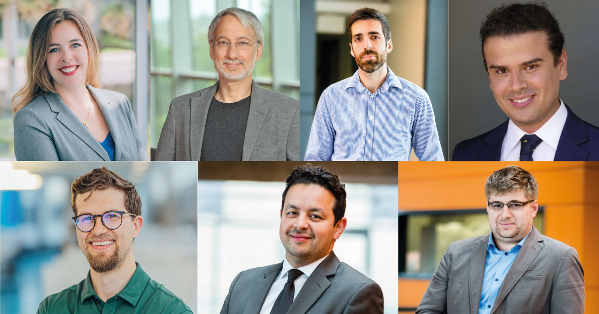 Photo (from left to right and from top to bottom): Professors Caroline Boudoux, Sébastien Francoeur, Stéphane Kena-Cohen, Nicolas Quesada, Sean Molesky, Oussama Moutanabbir and Denis Seletskiy.